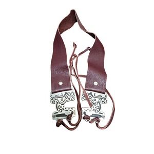 Vintage UF Handcrafted Women's S Leather Metal Belt Intricate Tribal Design Buck